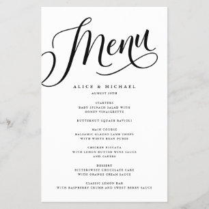 Script Flourish Personalised Black Paper Menu