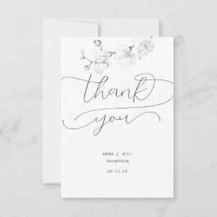 Script Flourishes Orchid Photo Wedding Thank You Card