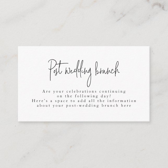 Script Font Black & White Post Wedding Brunch Enclosure Card (Front)