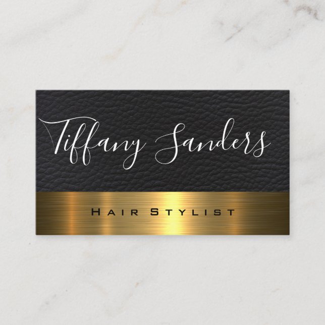 Script Font | Leather | Gold Metallic Business Card (Front)