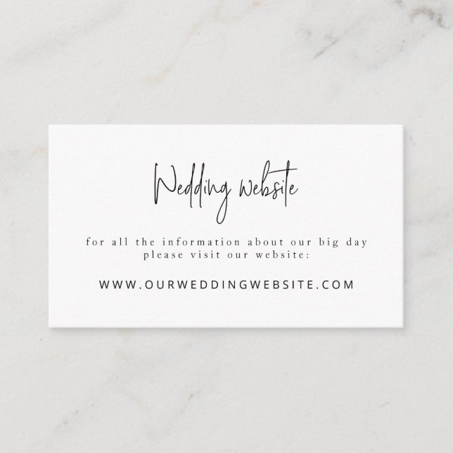Script Font Modern Black and White Wedding Website Enclosure Card (Front)