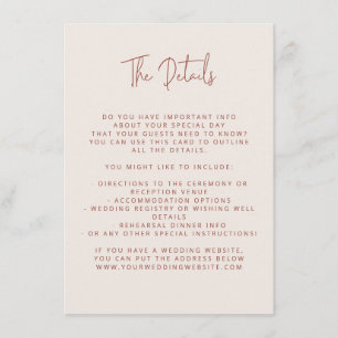 Script Font Modern Wedding Terracotta & Cream Enclosure Card