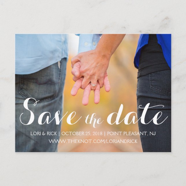 Script Font Save the Date photo postcard (Front)