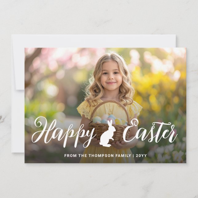 Script Font With Bunny Motif Easter Photo Template (Front)