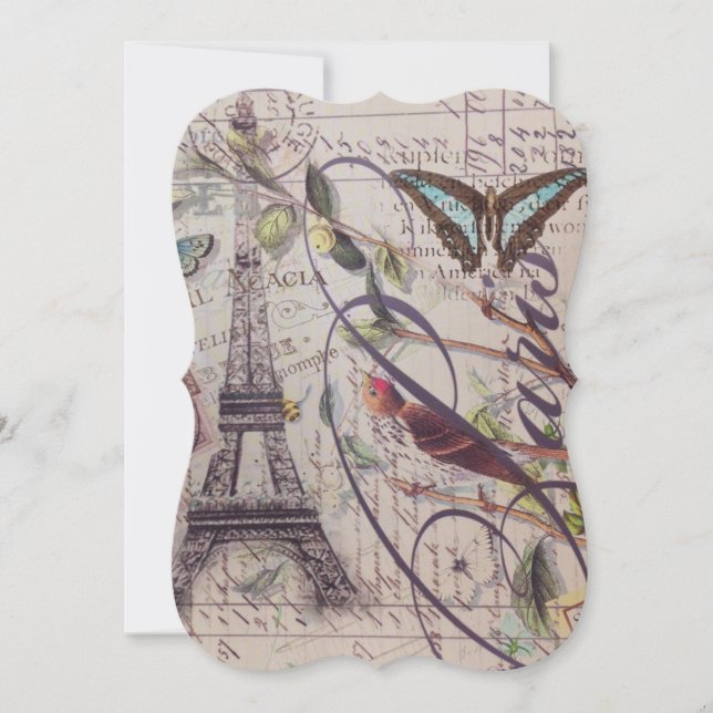 Script French country butterfly Paris Eiffel Tower Invitation (Front)