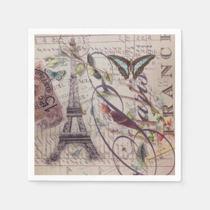 Script French country butterfly Paris Eiffel Tower Napkin