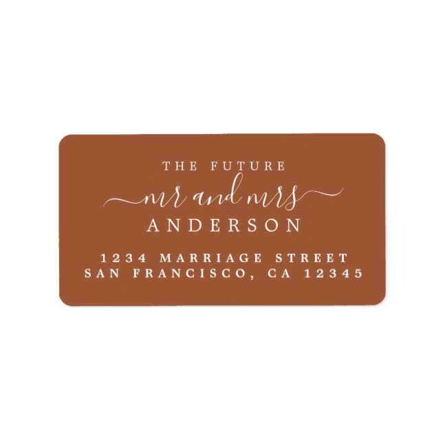 Script Future Mr Mrs TerraCotta Return Address Label (Front)