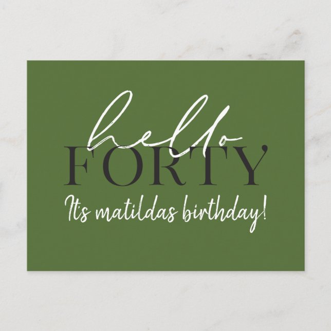 Script & geometric 40th birthday invitation postcard (Front)