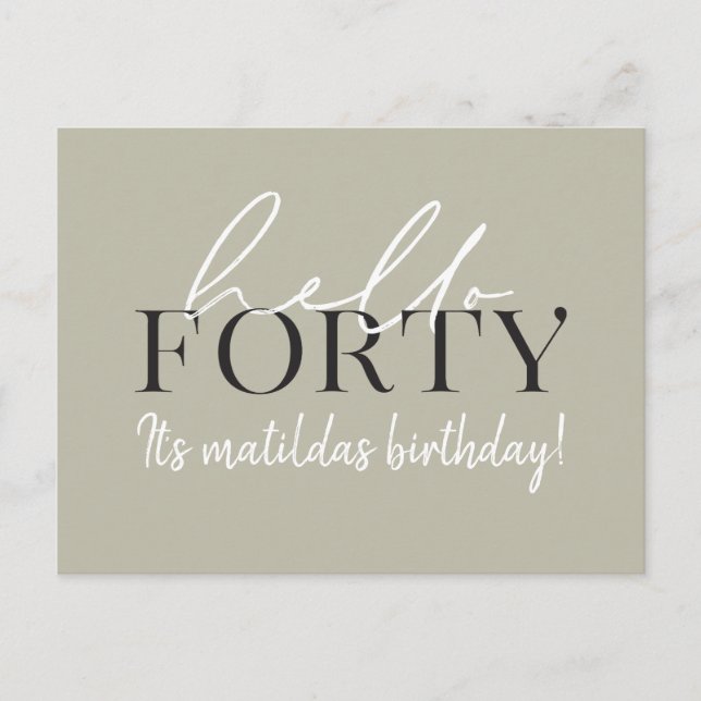 Script & geometric 40th birthday invitation postcard (Front)