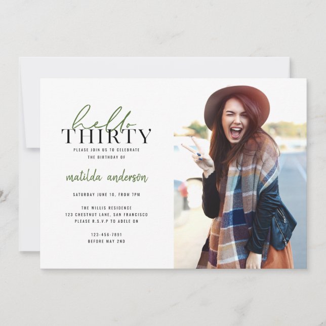 Script & geometric thirtieth birthday photo invite (Front)