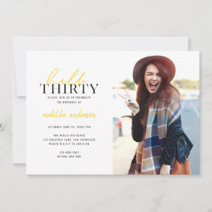 Script & geometric thirtieth birthday photo invite