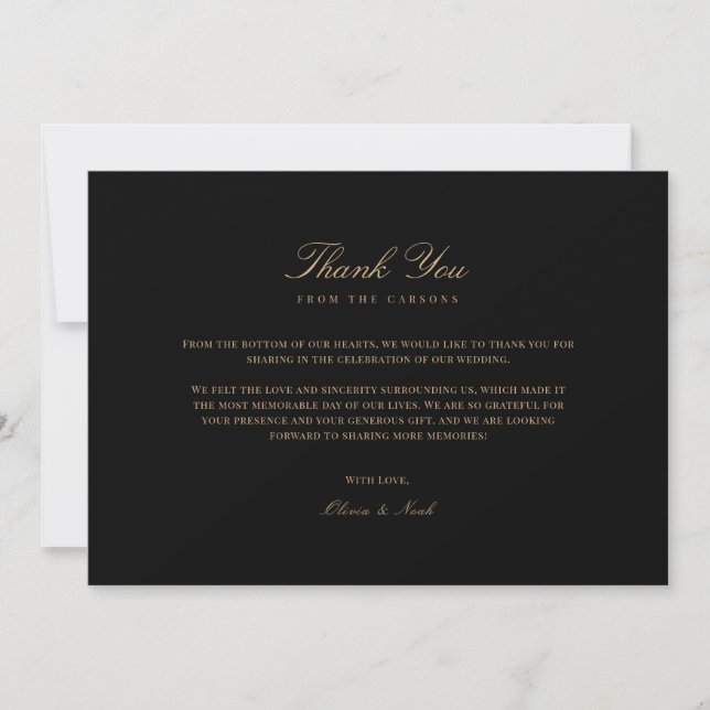 Script Gold & Black Thank you Card (Front)