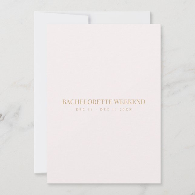 Script Gold & Blush Pink Bachelorette Weekend Card (Front)