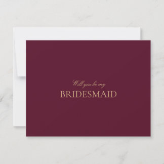 Script Gold Burgundy Bridesmaid Proposal Card 