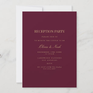 Script Gold & Burgundy Reception Invitation Card