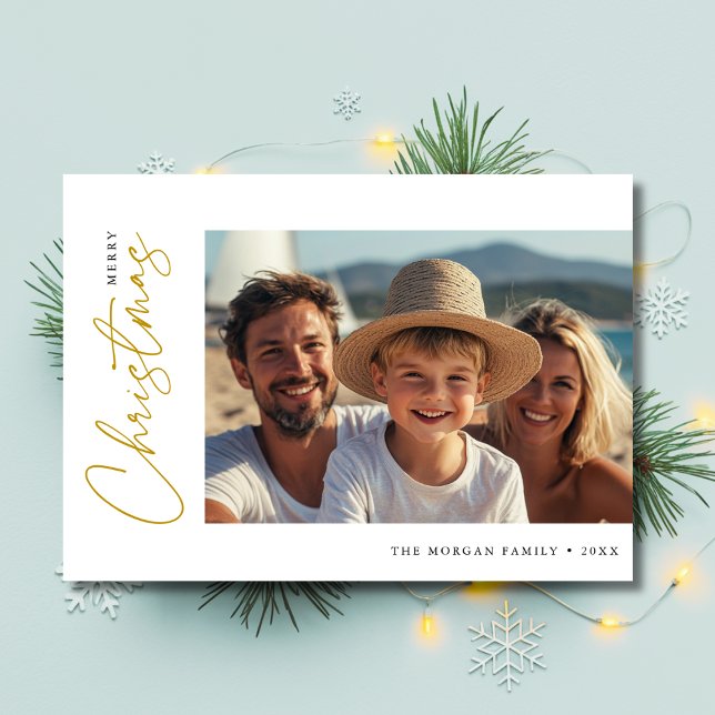 Script Gold Christmas Photo Nautical Sailboats Holiday Card (Creator Uploaded)