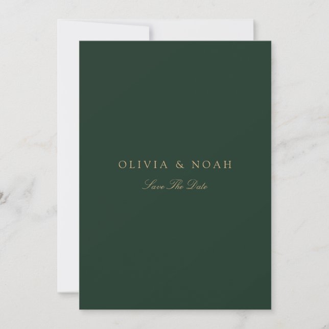 Script Gold & Forest Green Save The Date Card (Front)