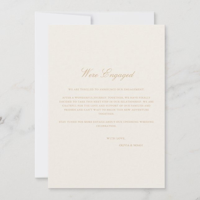 Script Gold & Ivory Engagement Announcement Card (Front)