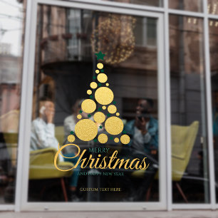 Script Gold Modern Christmas Tree Business Holiday Window Cling