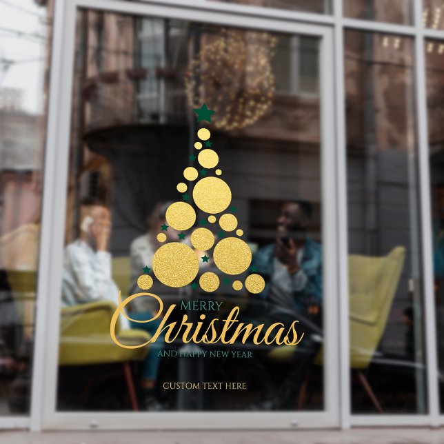 Script Gold Modern Christmas Tree Business Holiday Window Cling (Script Gold Modern Christmas Tree Business Holiday Window Cling)
