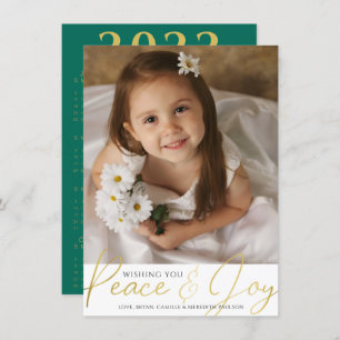 Script Gold PEACE AND JOY Photo 2022 Calendar Holiday Card