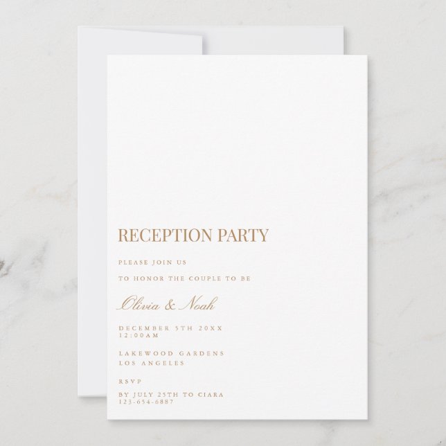 Script Gold & White Reception Invitation Card (Front)
