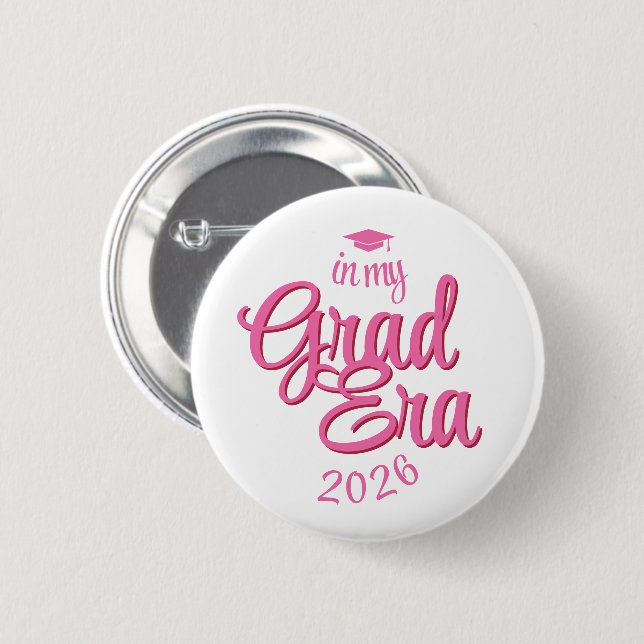 Script Grad Era Custom Year Graduation 6 Cm Round Badge (Front & Back)
