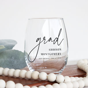 Script Grad Personalised Class of 2025 Graduation Stemless Wine Glass