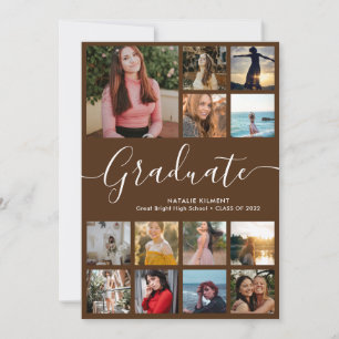 Script Graduate 13 Photo Collage Brown Graduation Announcement