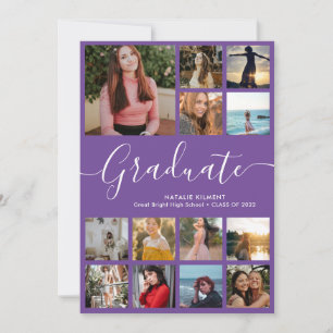 Script Graduate 13 Photo Collage Purple Graduation Announcement