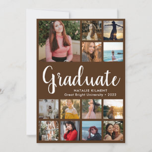 Script Graduate 14 Photo Collage Brown Graduation Invitation