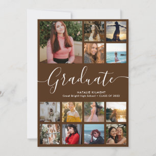 Script Graduate 14 Photo Collage Brown Graduation Invitation
