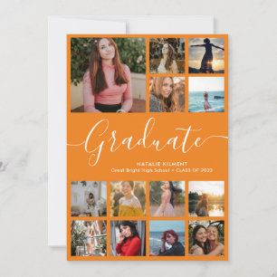 Script Graduate 14 Photo Collage Orange Graduation Announcement