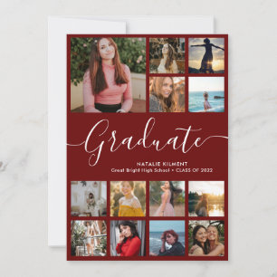 Script Graduate 14 Photo Collage Red Graduation Invitation