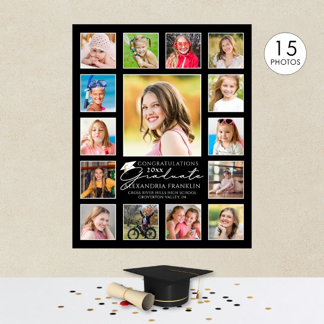 Script Graduate 15 Photo Collage Custom Colour Poster (Creator Uploaded)