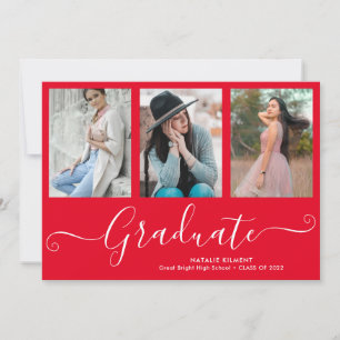 Script Graduate 4 Photo Collage red Graduation Announcement