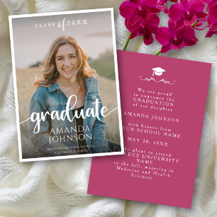 Script Graduate Dark Pink Photo Graduation Announcement