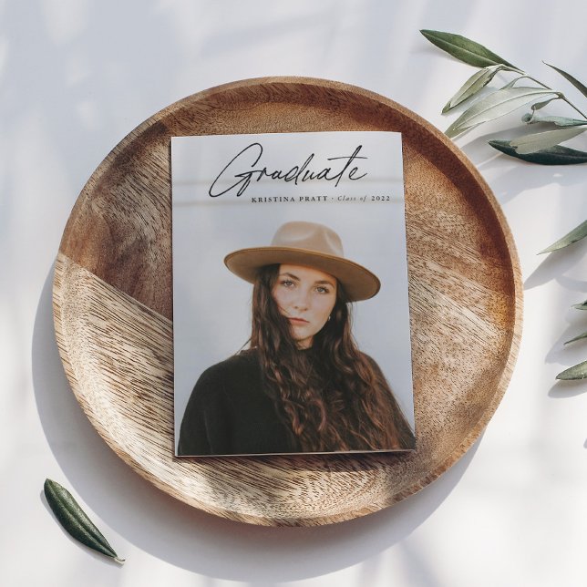 Script Graduation 2-sided Photo Portrait Party  Invitation (Creator Uploaded)