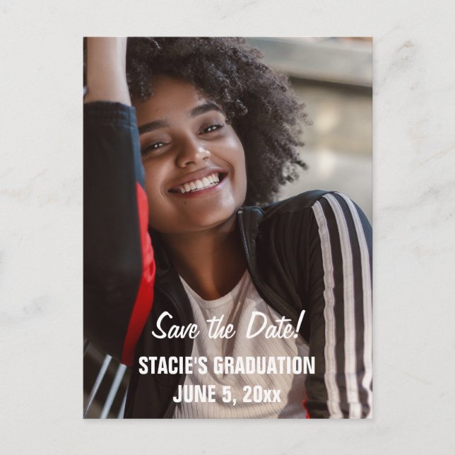 Script Graduation Save the Date Photo Postcard (Front)