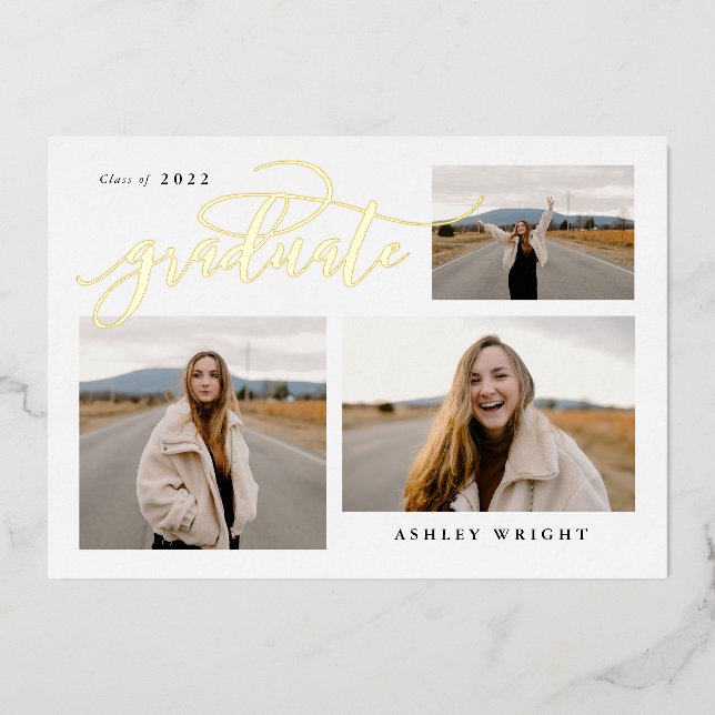 Script Graduation Simple 3 Photo Collage Party (Front)