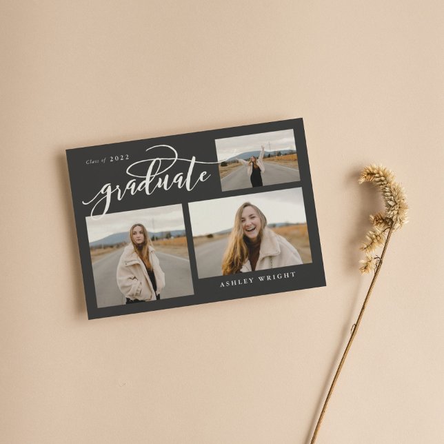 Script Graduation Simple 3 Photo Collage Party Inv Invitation (Creator Uploaded)