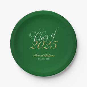 Script Green Faux Gold 2024 Graduation Party Paper Plate