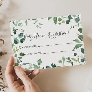 Script Green Foliage Baby Name Suggestions Card