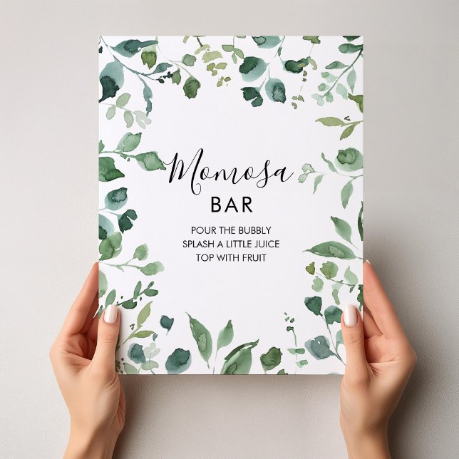 Script Green Foliage Baby Shower Momosa Bar Sign (Creator Uploaded)