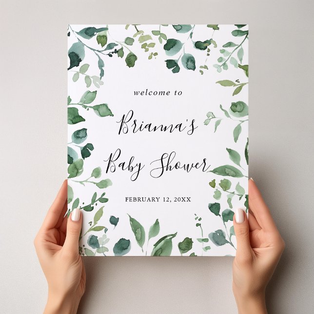 Script Green Foliage Baby Shower Welcome Poster (Creator Uploaded)