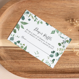 Script Green Foliage Diaper Raffle Ticket  Enclosure Card
