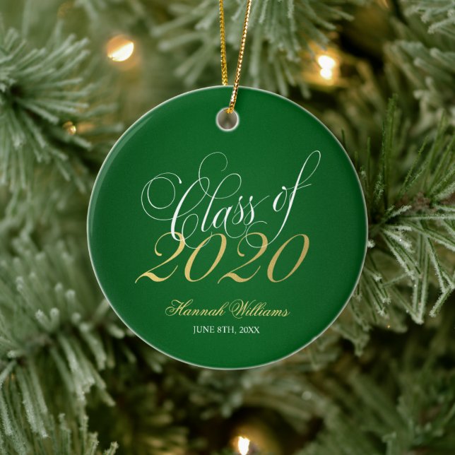 Script Green Gold Class of 2020 Graduation Ceramic Tree Decoration (Tree)