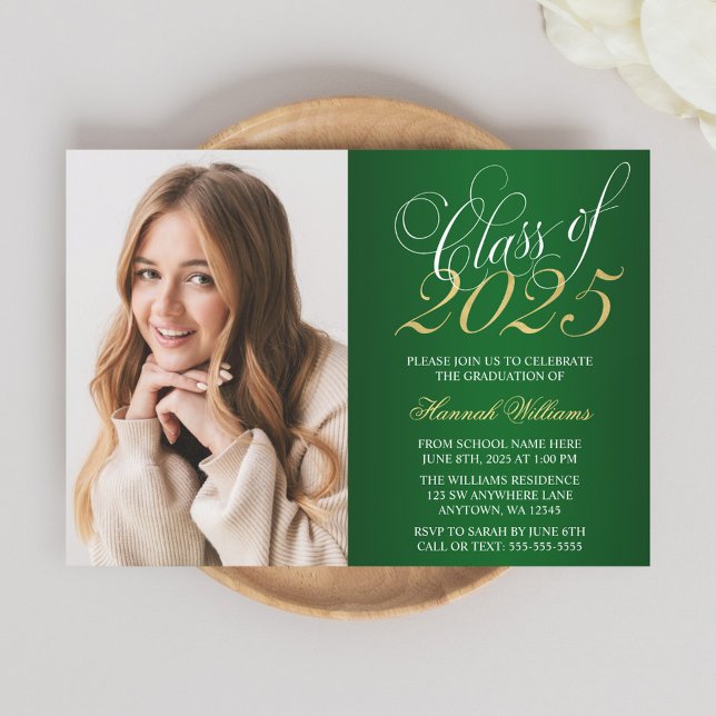 Script Green Gold Photo Graduation Announcement (Creator Uploaded)