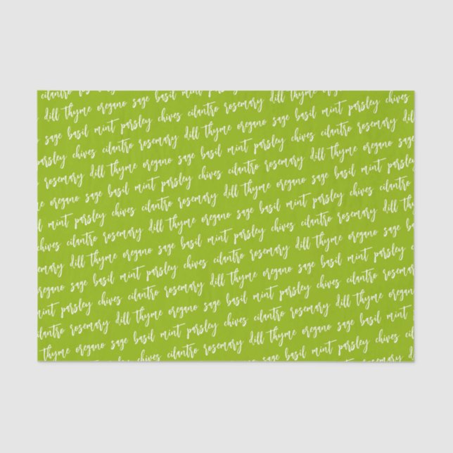 Script Green Herb Names Tissue Paper (Front)