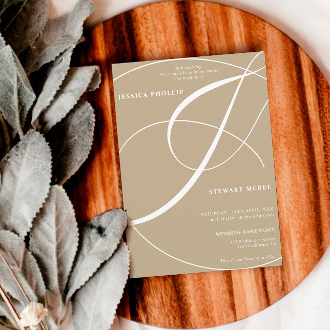 Script green khaki photo calligraphy wedding invitation (Creator Uploaded)